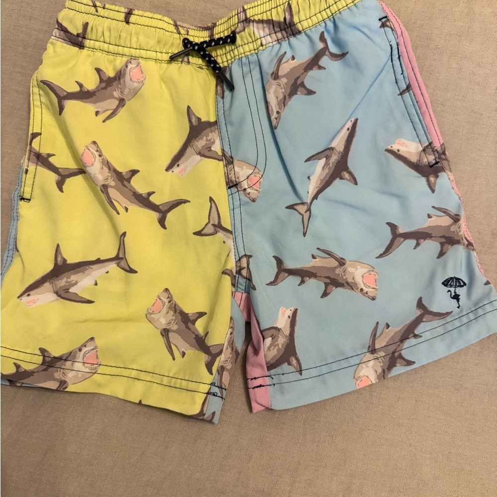 Colorful Shark Pattern Kids Swim Trunks